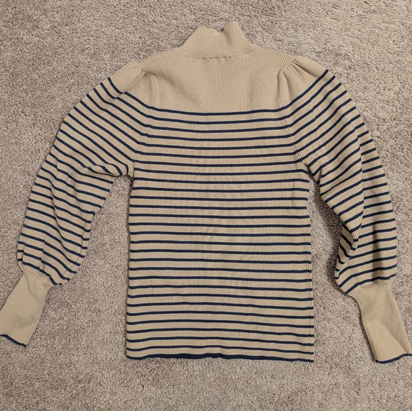 Ann Taylor Ribbed Striped Sweater - Tan/Navy - Picture 2 of 6